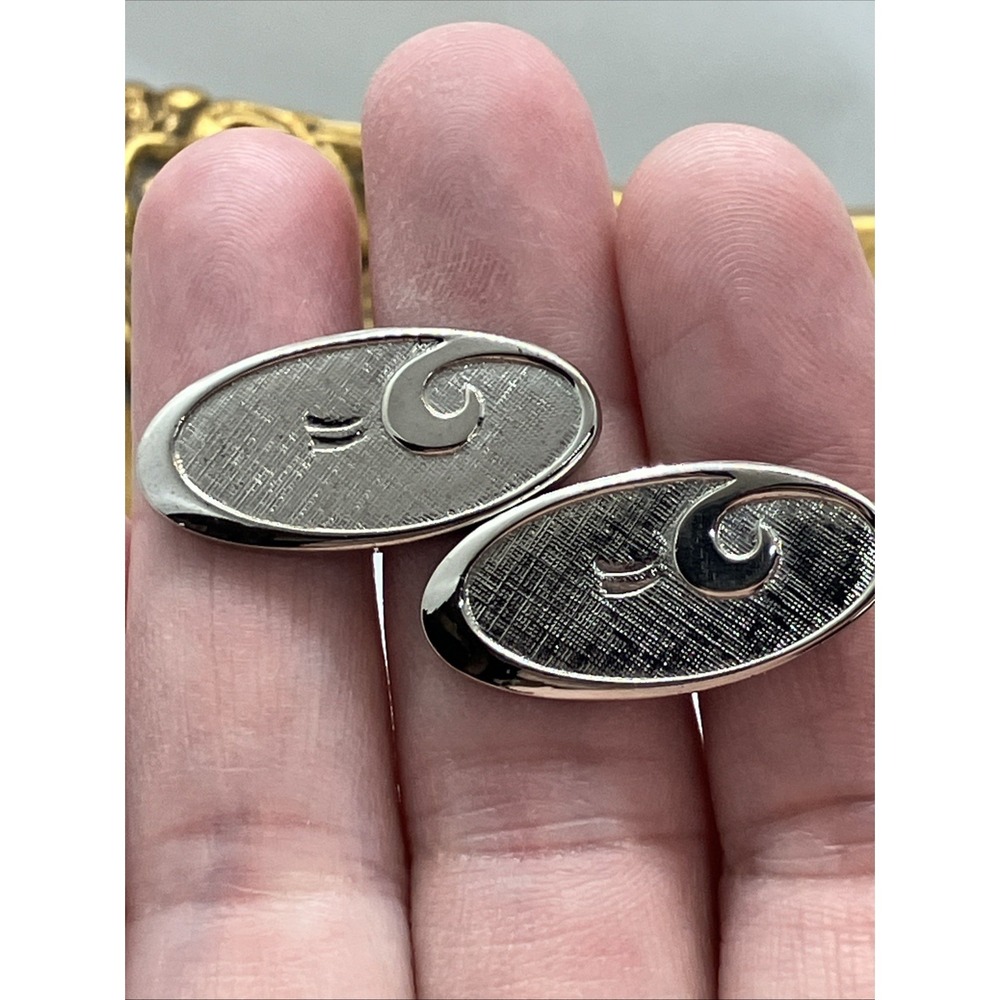 Vtg Silver Tone Cufflinks Dual Texture Smooth Wave Old Money Estate Luxury MCM